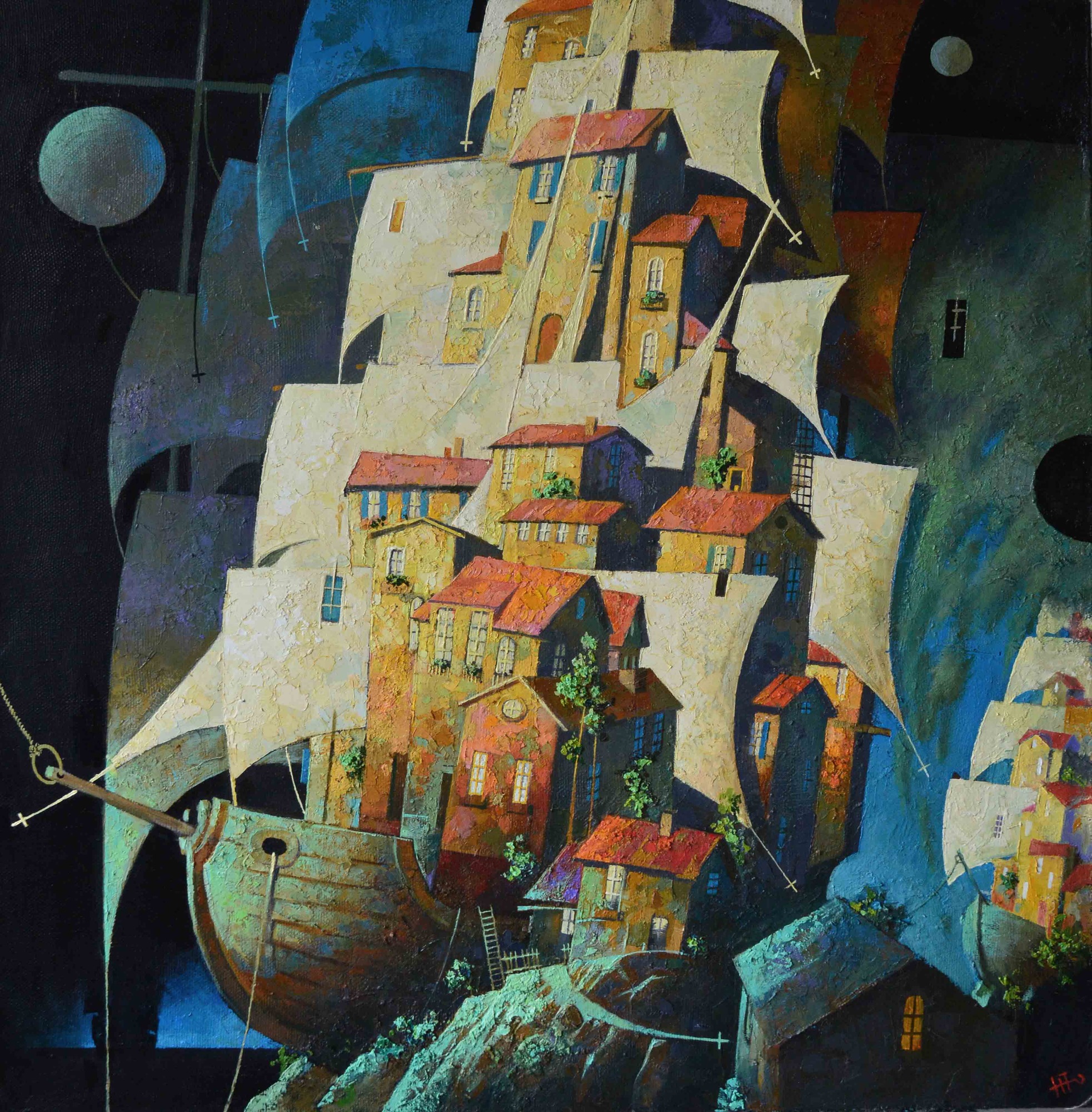 Картина «Города и корабли», Попов Юрий, холст/масло, 2019
